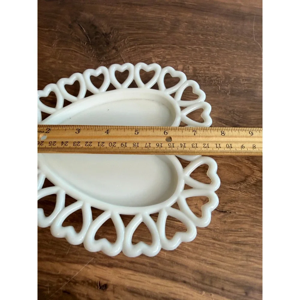 Vintage Westmoreland Milk Glass Heart Lace Plate White Openwork Trinket Dish